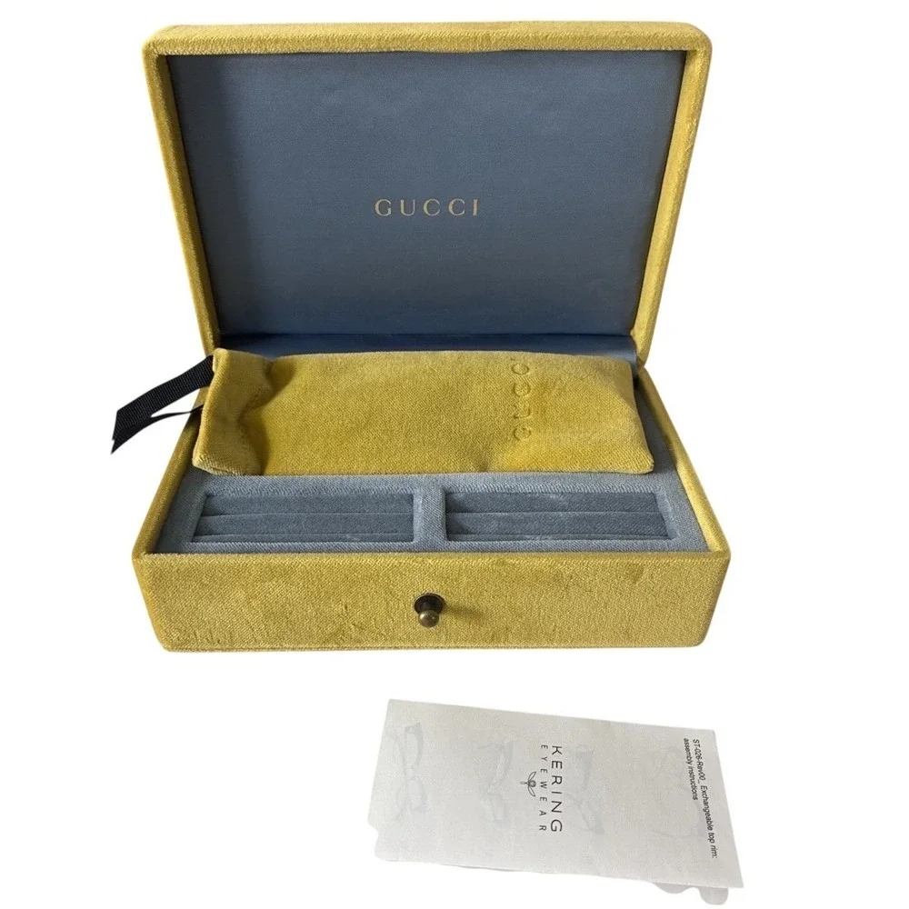 Gucci Box Dust Bag Chartreuse For Exchangeable Top Rim Glasses‎ Jewelry 7.5x5x3